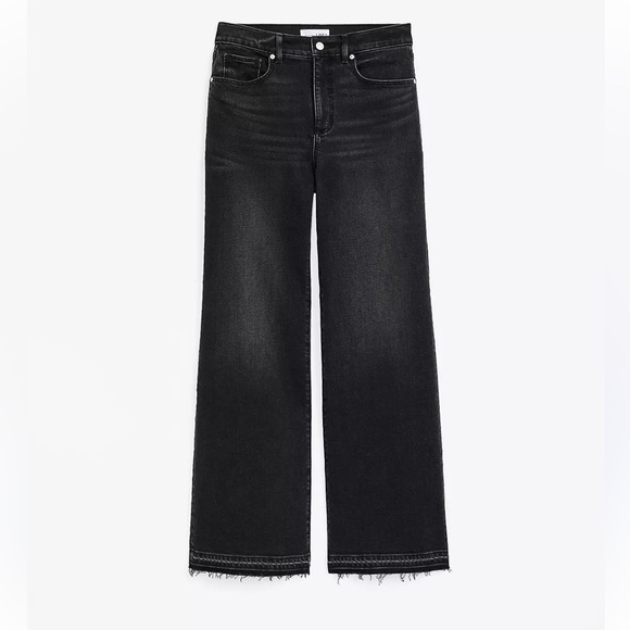 LOFT Unpicked Hem High Rise Wide Leg Jeans in Washed Black Size 4 - Picture 4 of 9